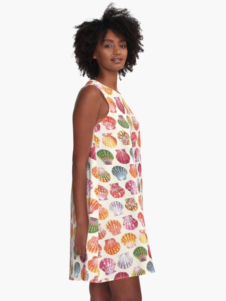 Hawaiian Sunrise Shell Pattern - Cream | A-Line Dress