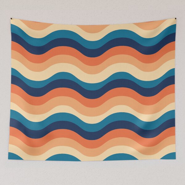 Item preview, Retro 70s groovy lines pattern in orange, beige and blue  designed and sold by Yasminepatterns .