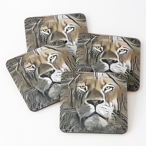 Item preview, Lion in Black and White and Brown, with yellow eyes designed and sold by WildCanyon.
