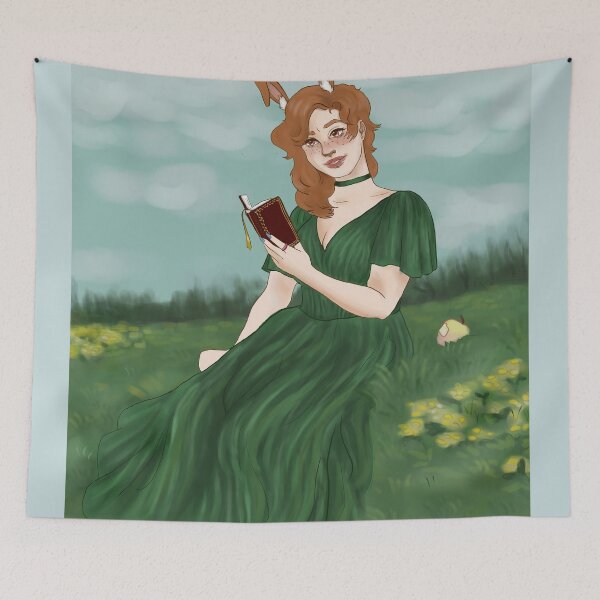 Item preview, Rabbit Fae Reading Cottagecore Art designed and sold by PunkAtrophy.