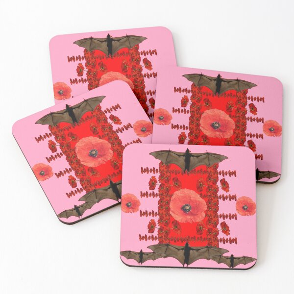 Item preview,   DECORATIVE BLACK BATS ORANGE-RED  GARDEN  POPPY FLOWERS   designed and sold by sharlesart.