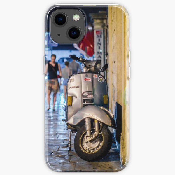 Vespa on busy street at night iPhone Soft Case