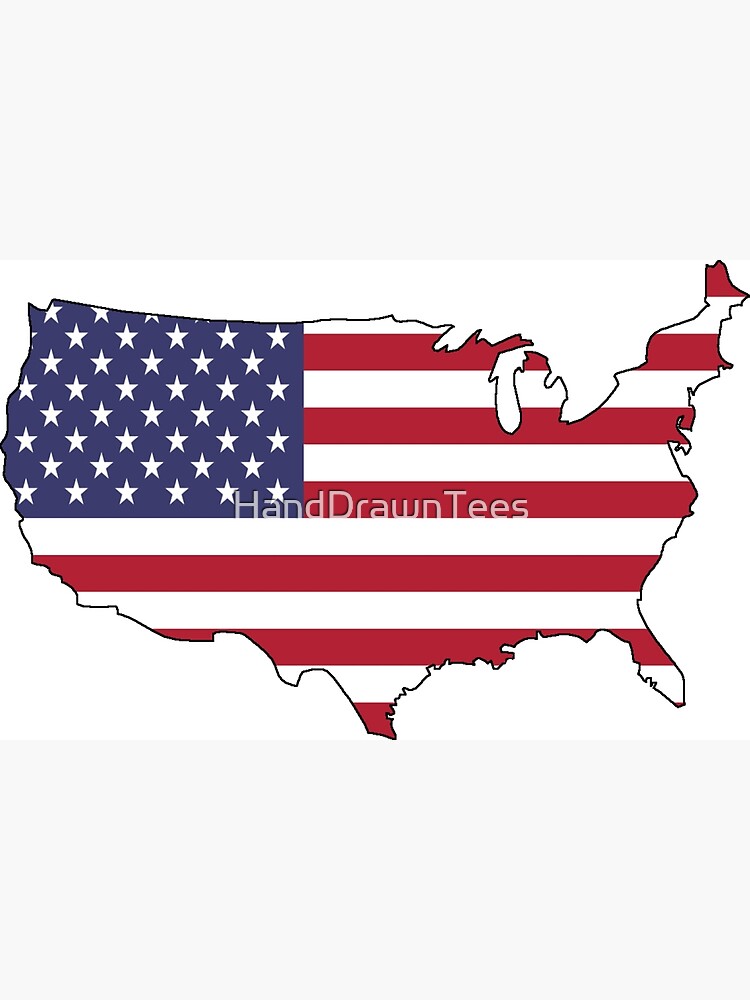 États-Unis - Drapeau américain et plan du pays | Impression photo