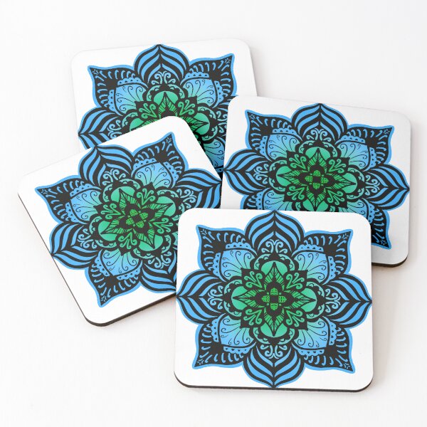 Item preview, Bright colorful mandala — sky blue, green, black designed and sold by thephoenixsoul.