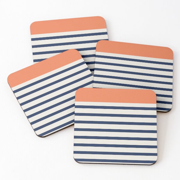 Item preview,  Blue stripe pattern with tangerine designed and sold by mixtape80.