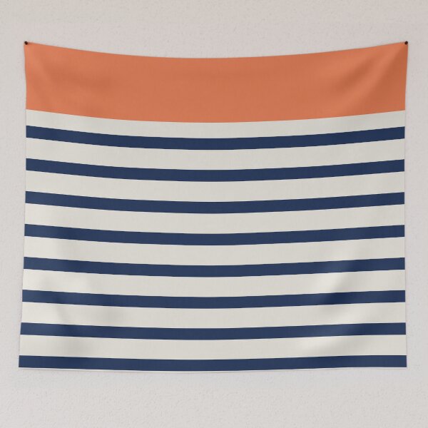 Item preview,  Blue stripe pattern with tangerine designed and sold by mixtape80.