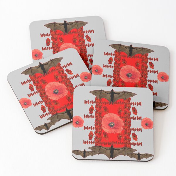 Item preview,  DECORATIVE BLACK BATS ORANGE-RED  GARDEN  POPPY FLOWERS  designed and sold by sharlesart.