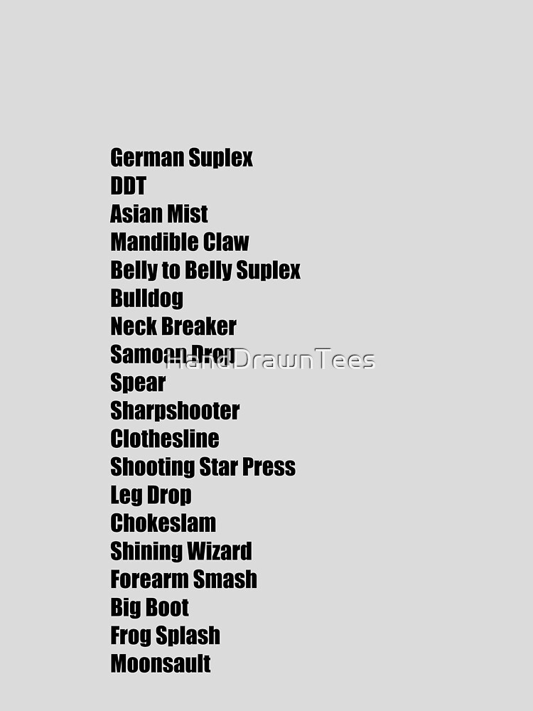 Wrestling Moves List by HandDrawnTees