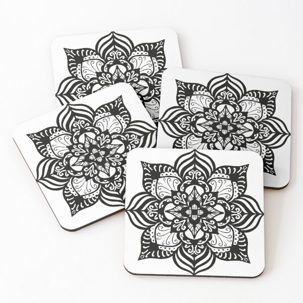 Item preview, Black and white floral mandala designed and sold by thephoenixsoul.