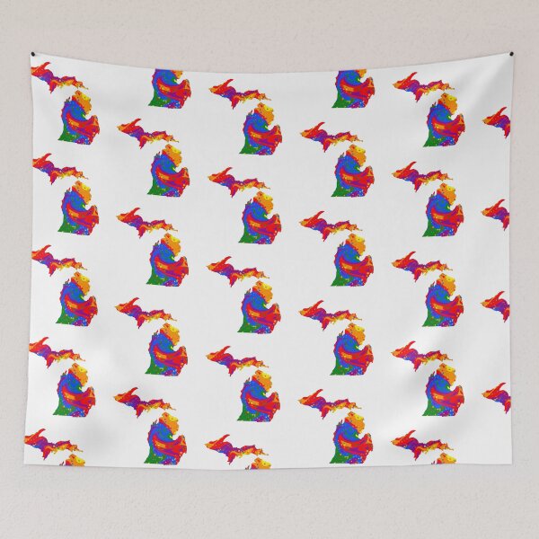 Item preview, Rainbow Colorful Pride Abstract Paint Splatter Michigan Silhouette designed and sold by ArtbyJanaye.