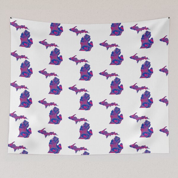 Item preview, Pink Purple Blue Bi Pride Abstract Paint Splatter Michigan Silhouette designed and sold by ArtbyJanaye.