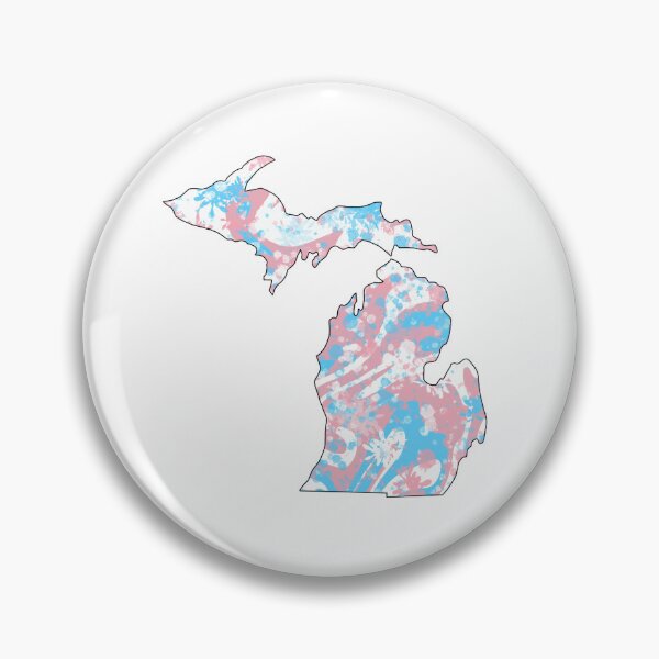 Artikelvorschau, Pastellrosa und blaue Trans Pride abstrakte Farbspritzer Michigan Silhouette entworfen und verkauft von ArtbyJanaye.