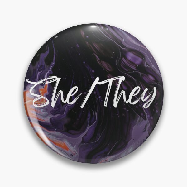 Item preview, She/They Pronoun Pin designed and sold by genzstickersinc.
