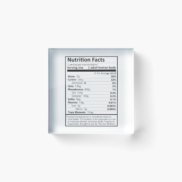 Item preview, Fullmetal Alchemist Brotherhood, Transmutation Nutrition Label Funny Edward Elric Quote Subtle Fanart designed and sold by AniMayhemMerch.