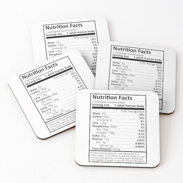 Item preview, Fullmetal Alchemist Brotherhood, Transmutation Nutrition Label Funny Edward Elric Quote Subtle Fanart designed and sold by AniMayhemMerch.