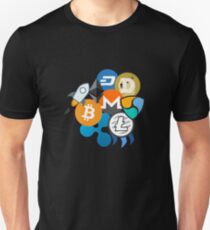 Bitcoin, Ripple, Ethereum, Litecoin, NEM, Dash, Monero, Stellar Lumens, Steem, Cryptocurrency, Unisex T-Shirt