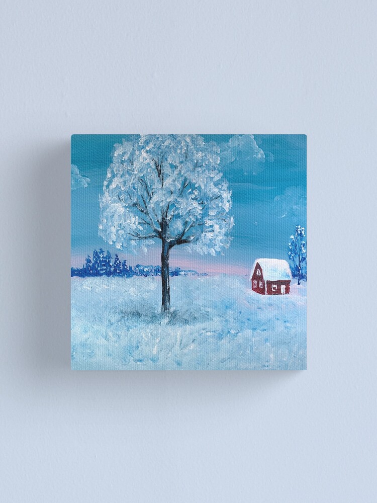 nature landscape farm red barn snowy trees winter snow scene  Canvas Print  for Sale by lfang77