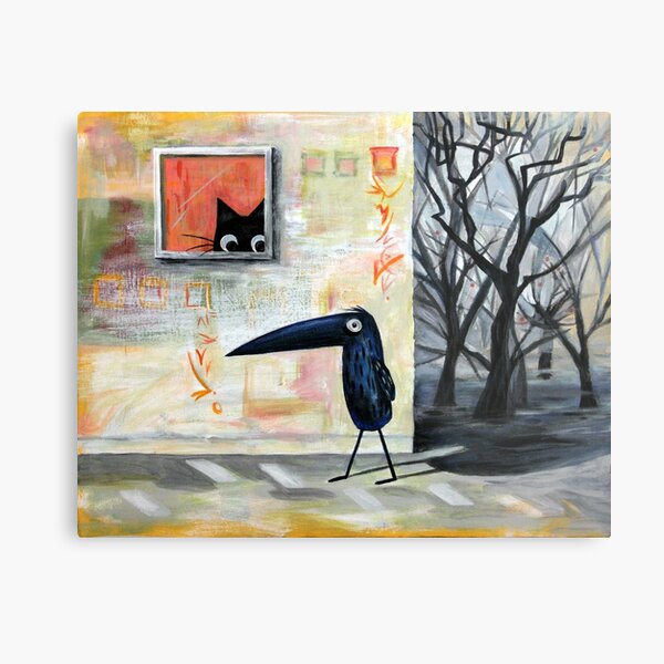 Cat and Bird Metal Print