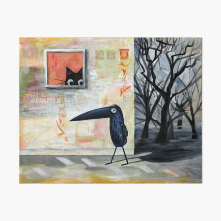 Cat and Bird Art Board Print