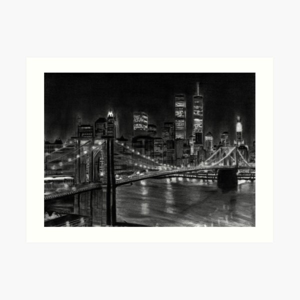 Brooklyn Bridge New York Pencil Drawing Art Print