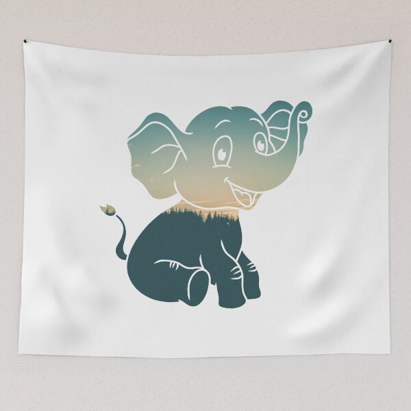 Item preview, Colorful Forest Trees Under Calm Sky Baby Elephant | Cute Baby Elephant designed and sold by BopleDesigns.