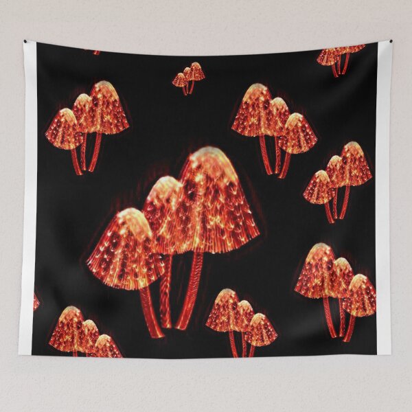 Item preview, mushrooms, red, burning, toadstools, fly agarics, psycho mushrooms, designed and sold by Maria Mihailova.