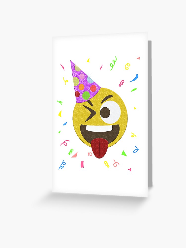 Carte De Vœux Silly Face Emoji Fete D Anniversaire Par Peaktee Redbubble