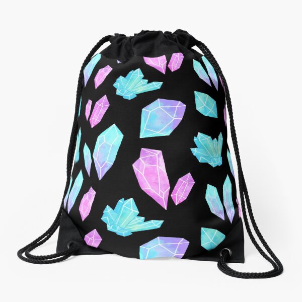 Pastel Watercolor Crystals // Black | Nikury Drawstring Bag