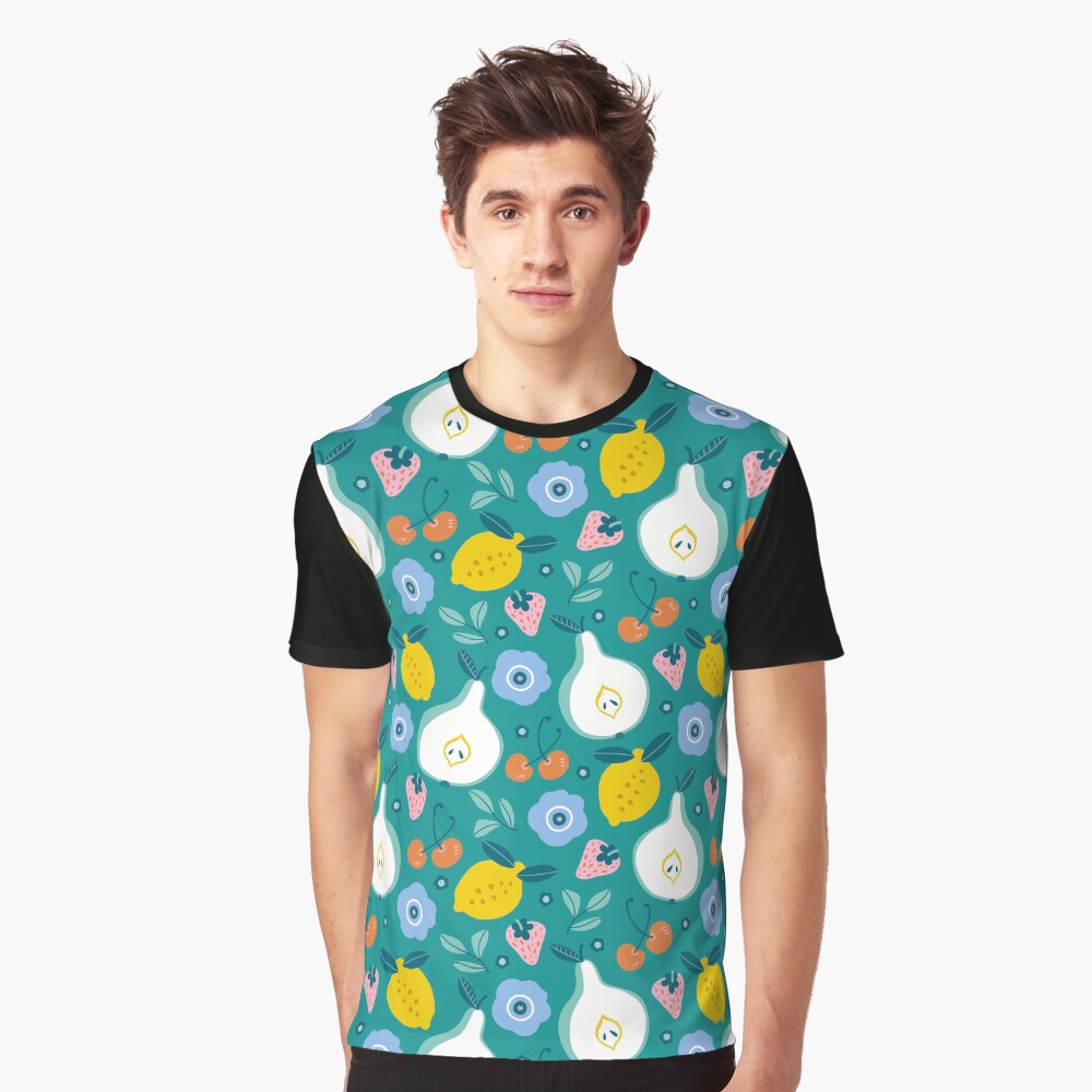 Summer Fruits - Teal Graphic T-Shirt