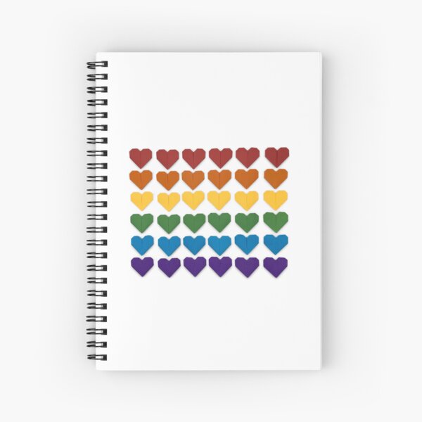 Rainbow Gay Pride Flag in Origami Hearts Spiral Notebook