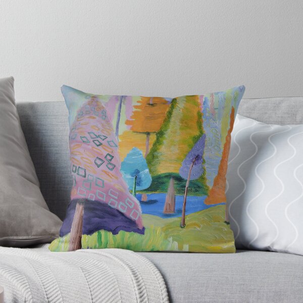 The Forest's Movement painting featuring colorful trees by artist J.A. Tan Throw Pillow