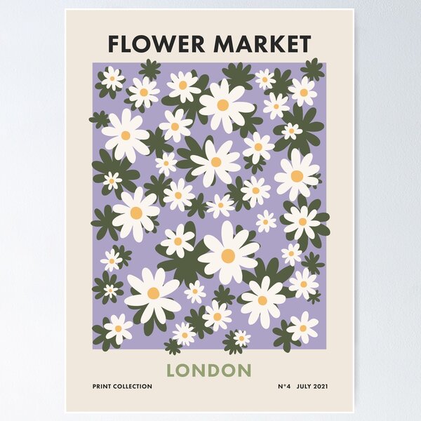 Aperçu de l'œuvre Marché aux fleurs de Londres, marguerites danois pastel lilas violet imprimé créée et vendue par enricadenicola.
