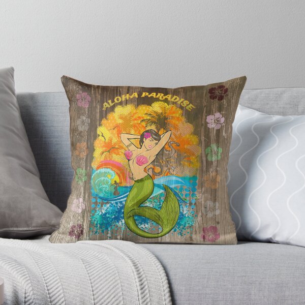 Aloha Paradise Retro Wood Throw Pillow