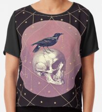 Krähen- und Schädel-Collage Chiffontop