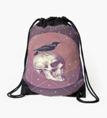 Crow and Skull Collage Drawstring Bag