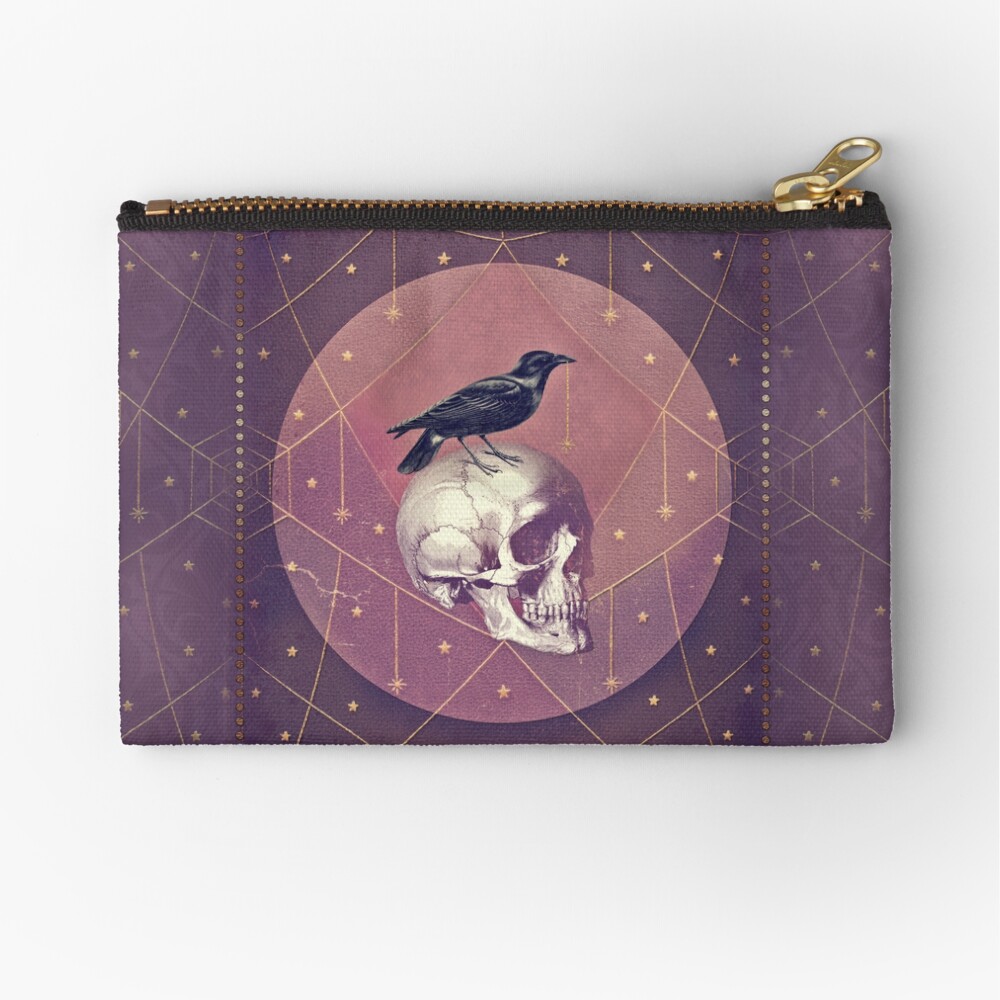 Crow and Skull Collage Zipper Pouch