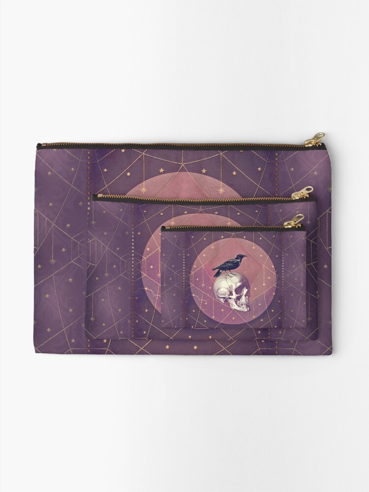 Alternate view of Crow and Skull Collage Zipper Pouch