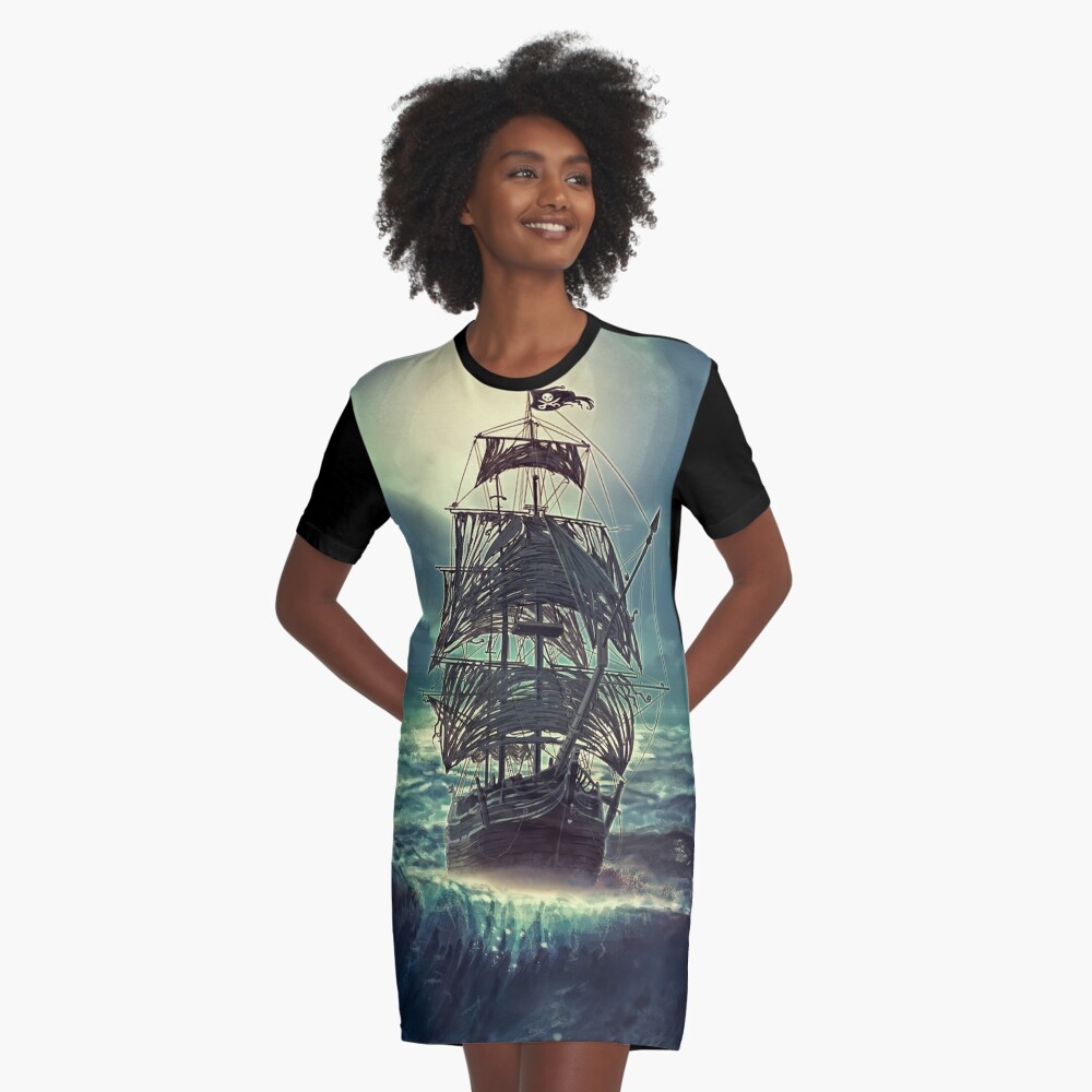 Ghost Pirate Ship at Night Graphic T-Shirt Dress for Sale by Eva Nev