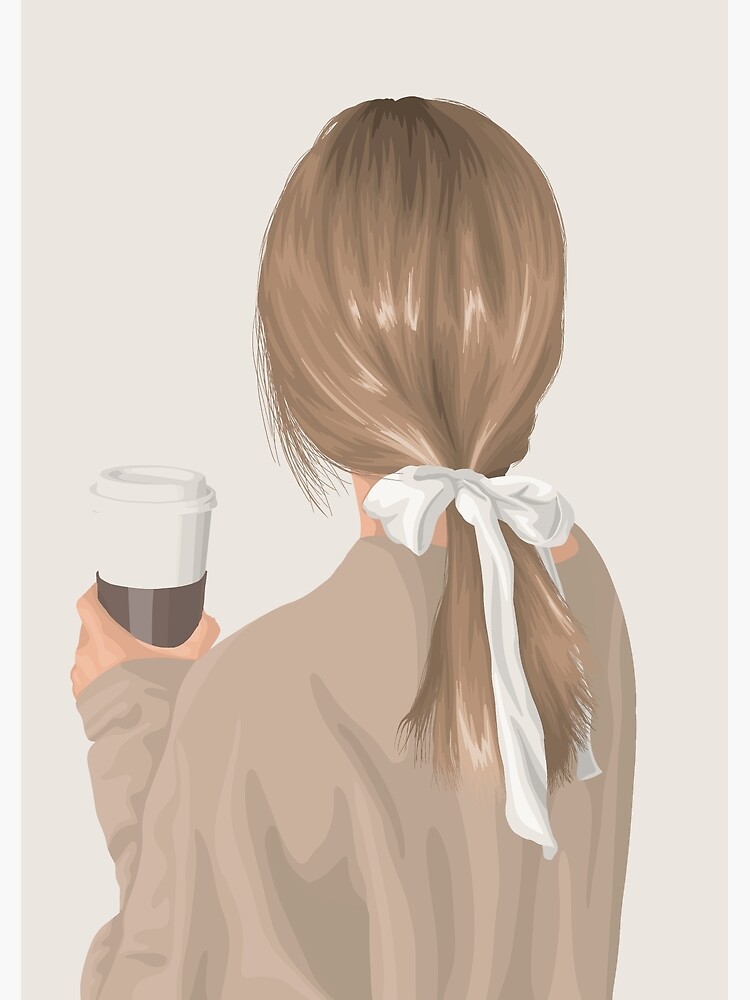 Brown aesthetic girl  digital drawing of a girl holding a cup of