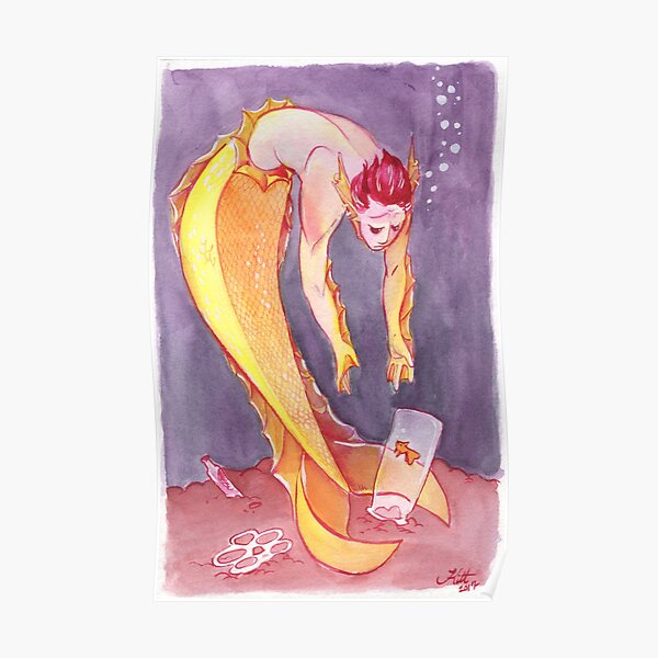 MerMay Goldfish Merman Rescuer Watercolor Poster