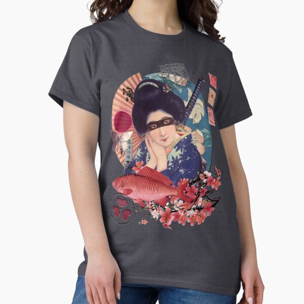 Item preview, Collage Geisha Samurai in Coral, Indigo and Marsala designed and sold by Eva Nev.