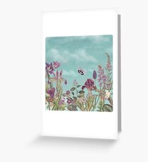 Mauve flowers on turquoise sky background Greeting Card