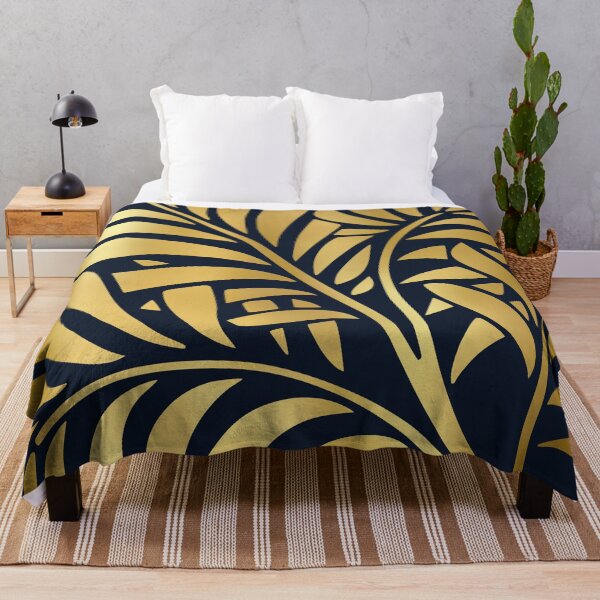 Item preview, Art Deco Tropical Gold Leaves on Navy Blue designed and sold by meggydesigns.