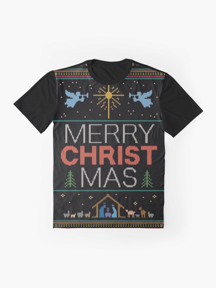Alternate view of Ugly Christmas Sweater - Knit by Granny - Merry Christ Mas - Religious Christian Colorful Graphic T-Shirt