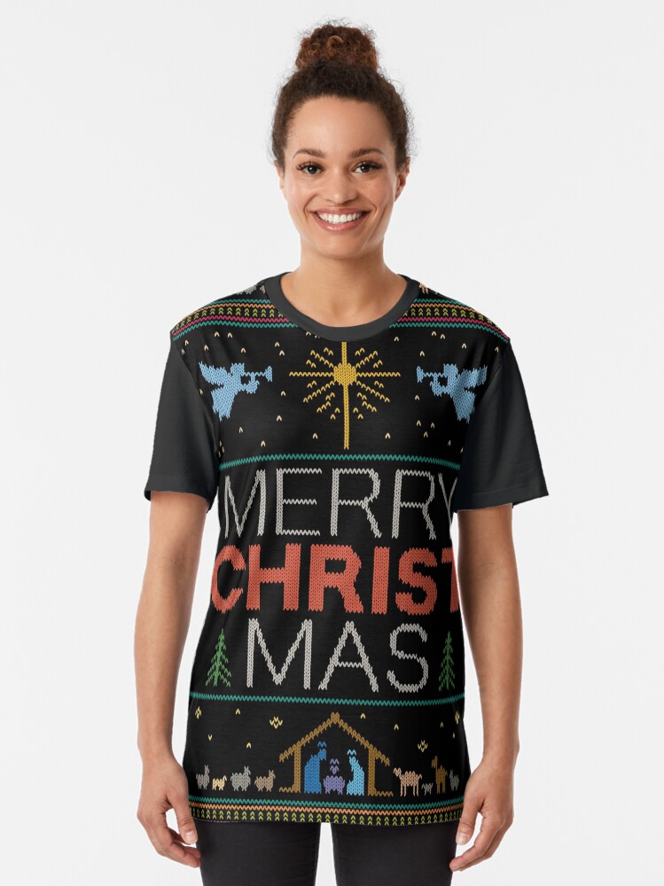 Alternate view of Ugly Christmas Sweater - Knit by Granny - Merry Christ Mas - Religious Christian Colorful Graphic T-Shirt
