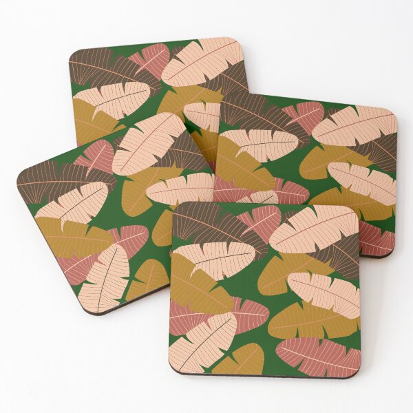 Item preview, Muted dark Green orange and  neutral leaf print designed and sold by DemonicGloom.