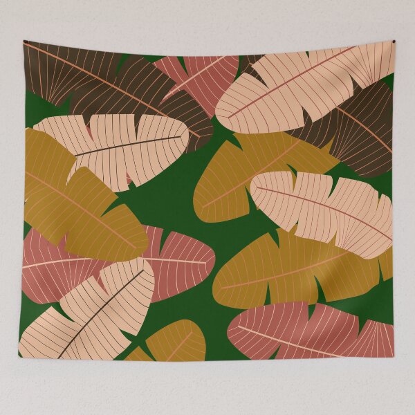 Item preview, Muted dark Green orange and  neutral leaf print designed and sold by DemonicGloom.