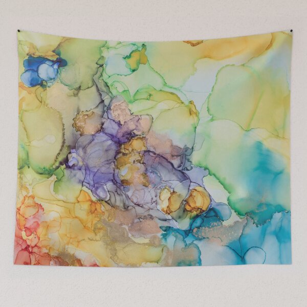 Item preview, Gold Purple and Blue Flowing Abstract Painting designed and sold by InkPaintingArt.