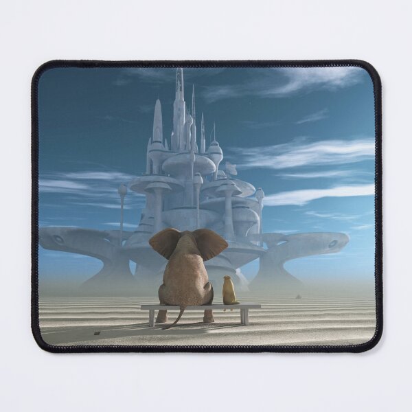 Item preview, Elephant and Dog sit in the desert and look at the futuristic city designed and sold by Mike Kiev art.