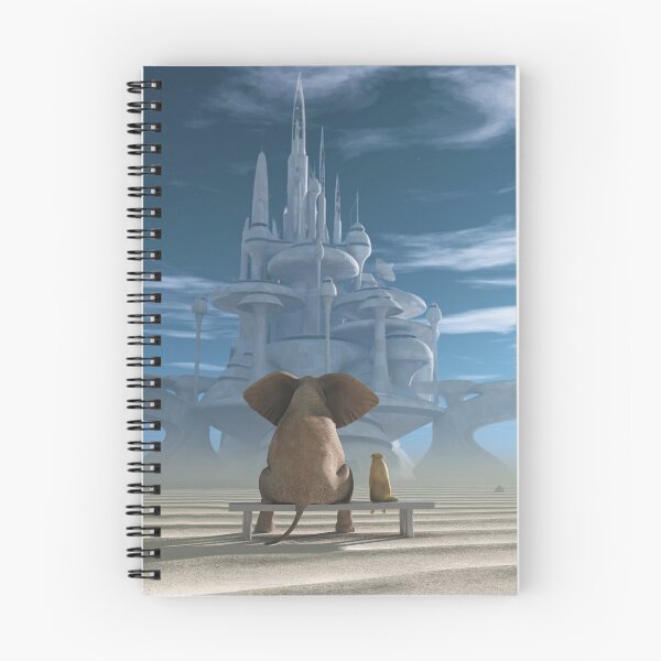 Item preview, Elephant and Dog sit in the desert and look at the futuristic city designed and sold by Mike Kiev art.